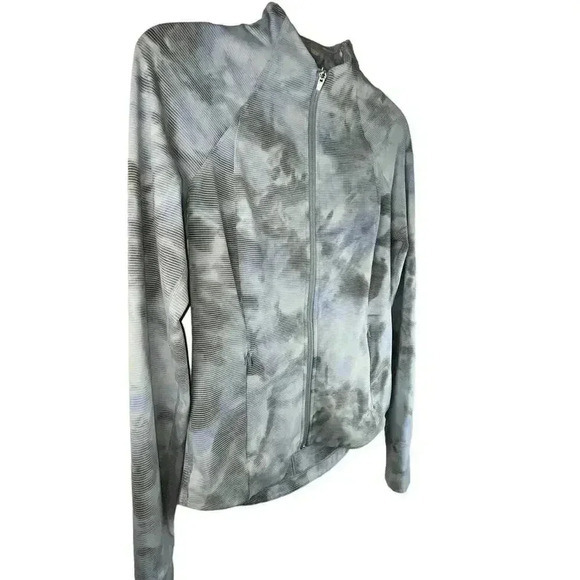 Athleta Women's Blue Gray Stripped Full Zip Thumbhole Jacket Small - Picture 6 of 8